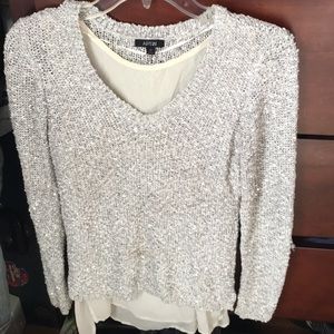 APT 9 Cream and Silver Sequined Sweater.